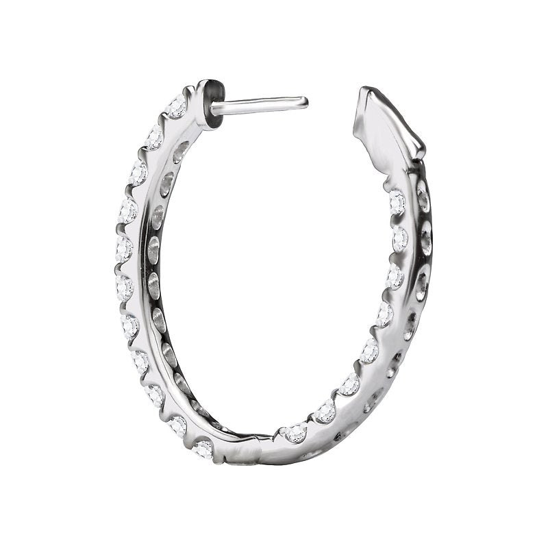 Luxora Ladies Diamond Hoop Earrings - 14K White Gold Oval Shaped Classic Hoops