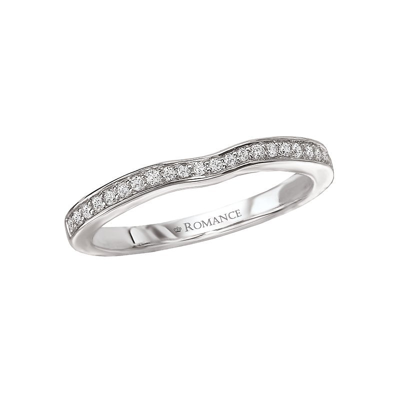 14K White Gold Curved Wedding Band with Round Diamond - Orbelle Collection