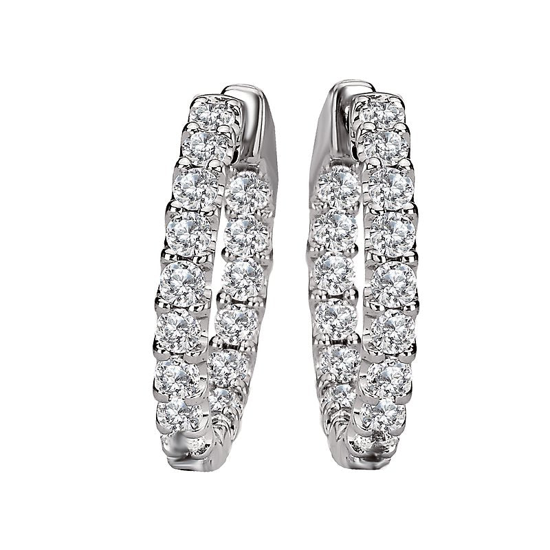 Luxora 14K White Gold Diamond Hoop Earrings - Classic Style