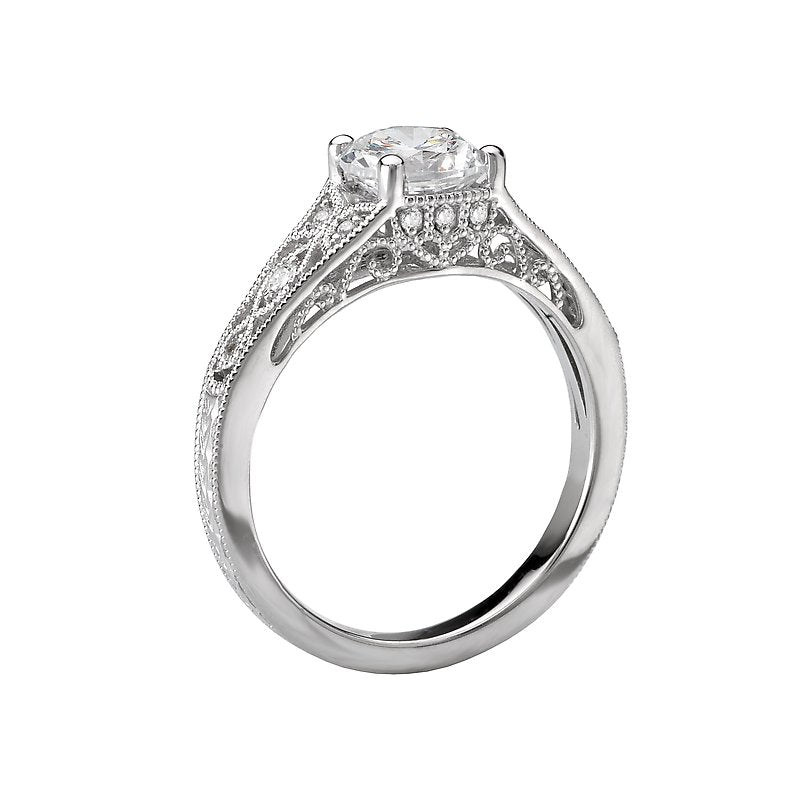 Vintage 14K White Gold Diamond Semi-Mount Ring - Glemera Collection