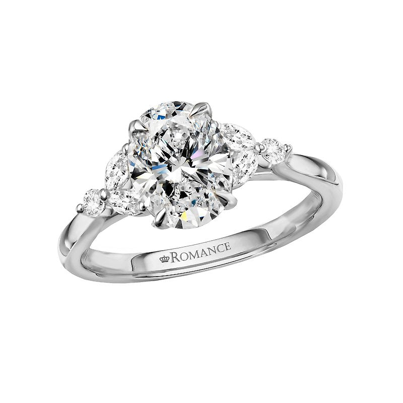 Platinum Bandora Semi-Mount Engagement Ring with Marquise and Round Diamonds