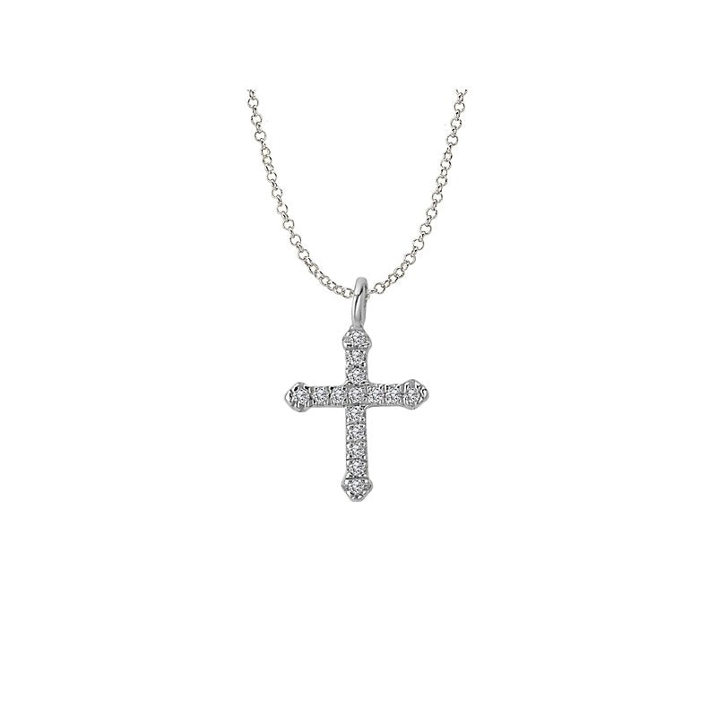Luxora Diamond Cross Fashion Necklace | 14K White Gold Adjustable Rollo Chain