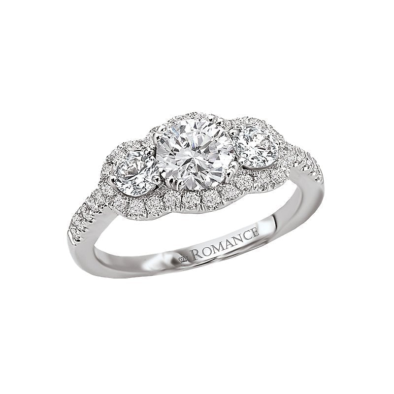 Orbelle 3 Stone Diamond Ring | 14K White Gold Halo Engagement Ring