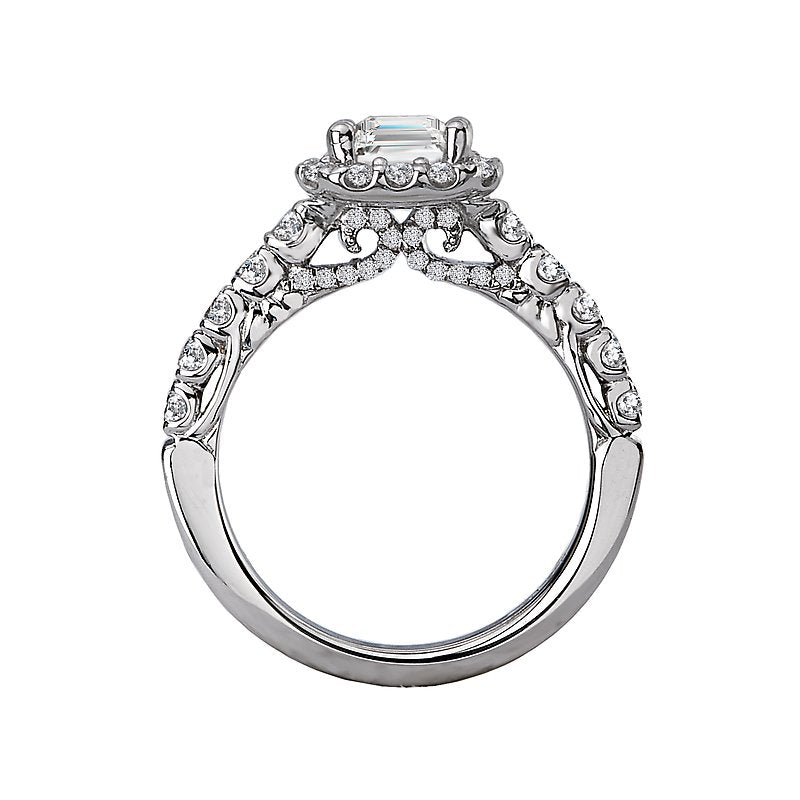 Orbelle Halo Diamond Ring Semi-Mount | 18K White Gold | Emerald Shape | 7x5mm Center Stone