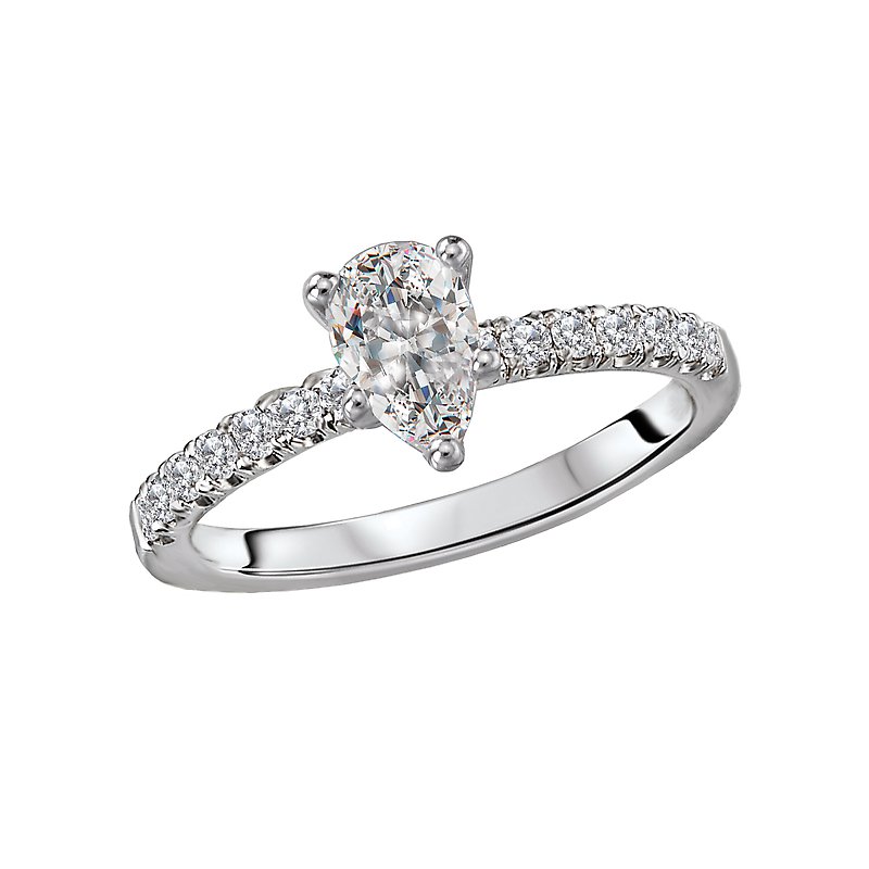 Glemera Diamond Solitaire Engagement Ring - Bandora 14K White Gold Pear Shape Diamond Ring