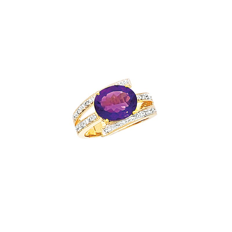 Aurenza Classics 14K Yellow Gold Amethyst and Diamond Oval Ring