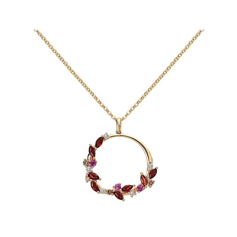 Luxora Round Diamond and Gemstone Circle Pendant in 14K Yellow Gold