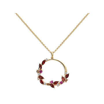 Luxora Round Diamond and Gemstone Circle Pendant in 14K Yellow Gold