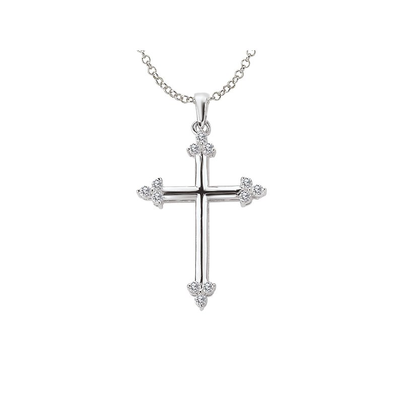 Luxora Diamond Cross Necklace - 14K White Gold Rollo Chain with Round Diamonds