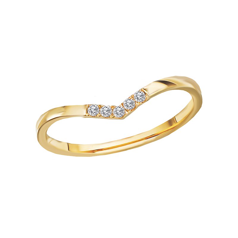 14K Yellow Gold V-Shaped Diamond Stackable Ring - Luxora Ladies Fashion