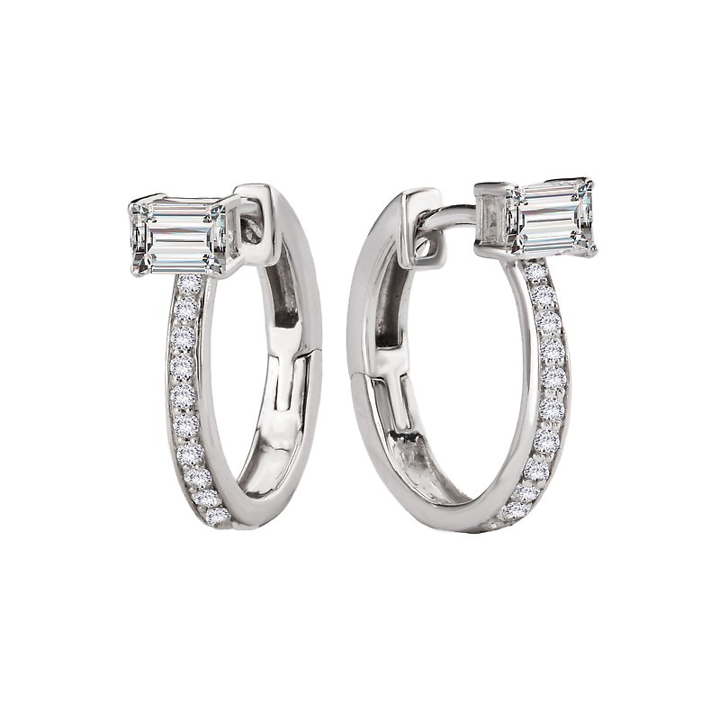 Luxora Lab Grown Diamond Huggie Earrings | 14K White Gold Hoop Earrings