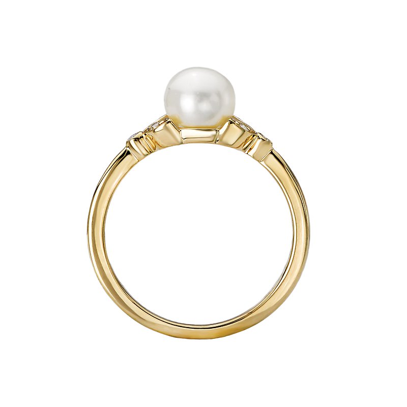 Luxora 14K Yellow Gold Ladies Fashion Ring with Freshwater Pearls and Diamonds