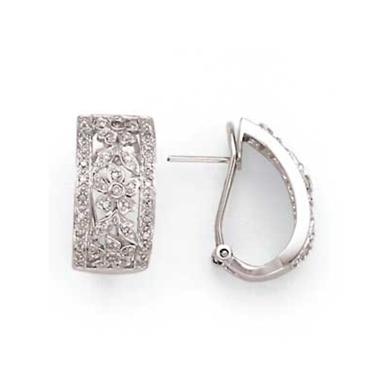 Aurenza Classics 14kt White Gold Floral Diamond Huggie Earrings