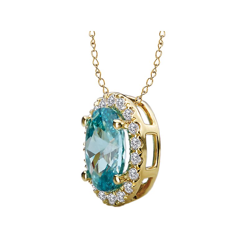 Luxora Oval Cut Swiss Blue Topaz and Diamond Pendant in 14K Yellow Gold