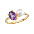 Luxora 14K Yellow Gold Ladies Fashion Ring with Oval Amethyst and Round Pearl