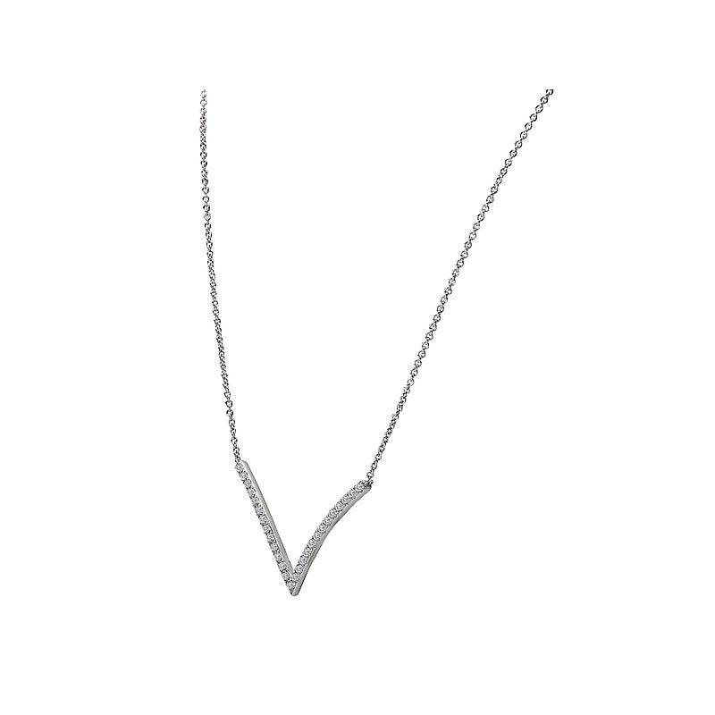 Luxora 14K White Gold Diamond V-Shaped Fashion Necklace