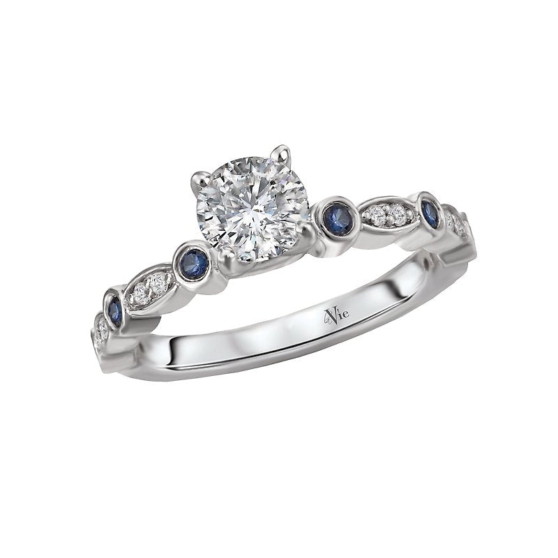 Glemera Diamond and Sapphire Semi Mount Ring - Bandora 14K White Gold Engagement Ring