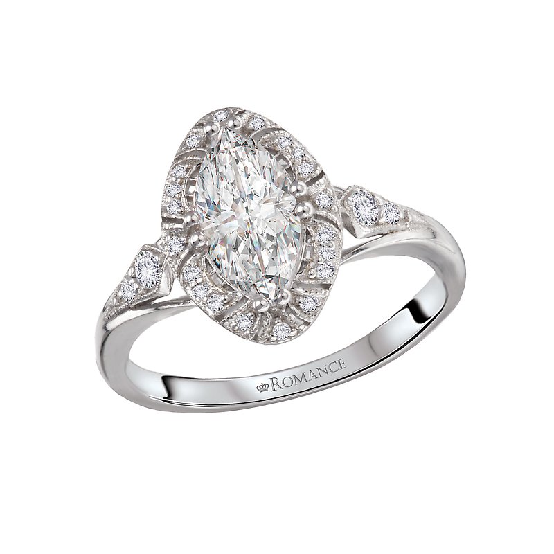 Orbelle Oval Halo Semi-Mount Diamond Engagement Ring in 14K White Gold
