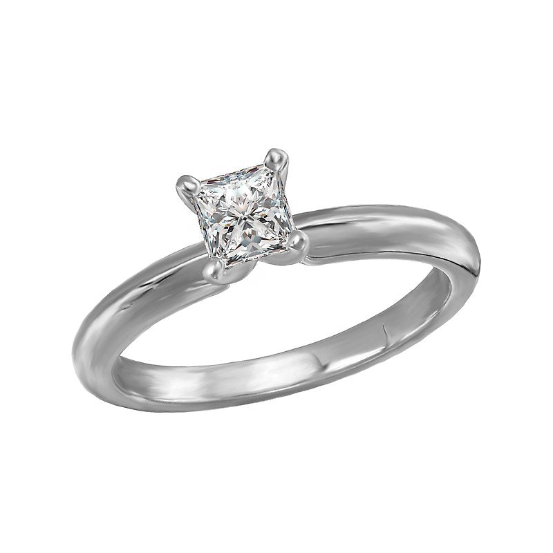 Glemera Princess Cut Diamond Solitaire Semi-Mount Engagement Ring 14K White Gold