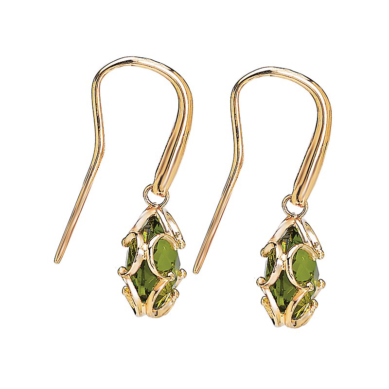 Luxora Green Quartz Floral Drop Earrings in 14K Yellow Gold