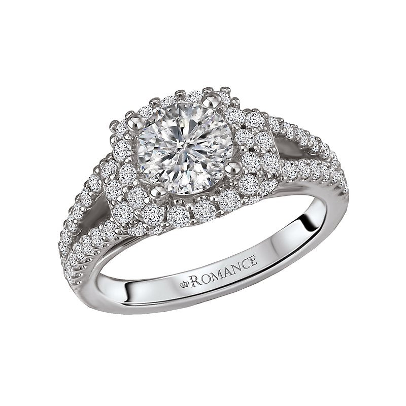 Orbelle Split Shank Halo Diamond Ring Semi-Mount in 18K White Gold