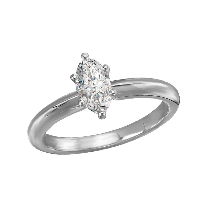Glemera Solitaire Semi-Mount Diamond Engagement Ring - 14K White Gold Marquise Cut 1/2 Carat