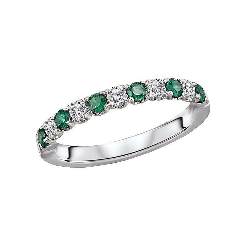 Luxora 14K White Gold Tsavorite and Diamond Stackable Ladies Fashion Ring