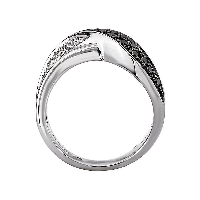 Chic 14K White Gold Round Diamond Swirl Fashion Ring