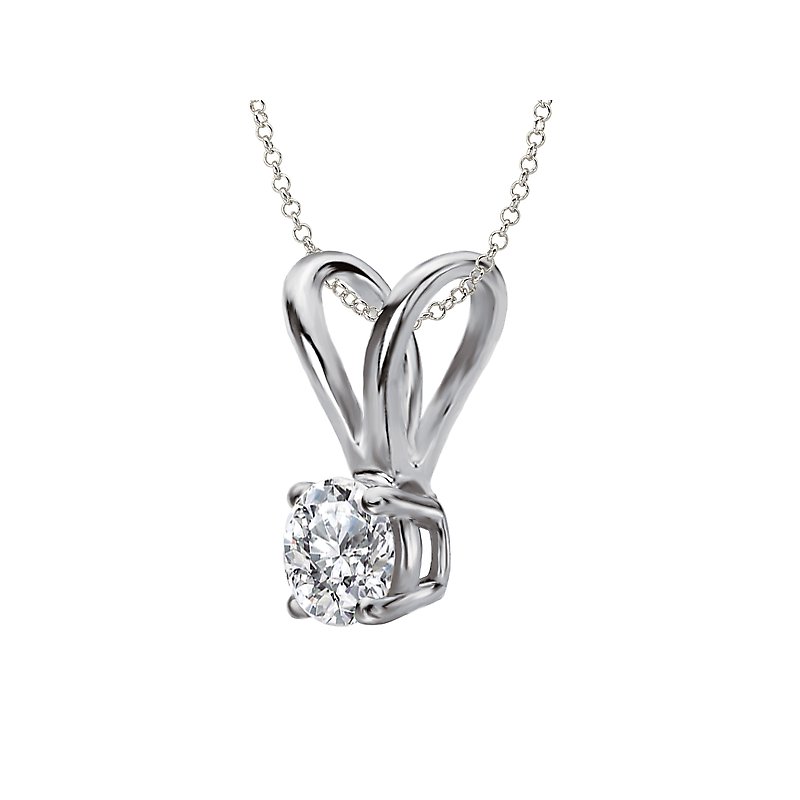 Aurenza Classics 14K White Gold Round Diamond Solitaire Pendant Necklace