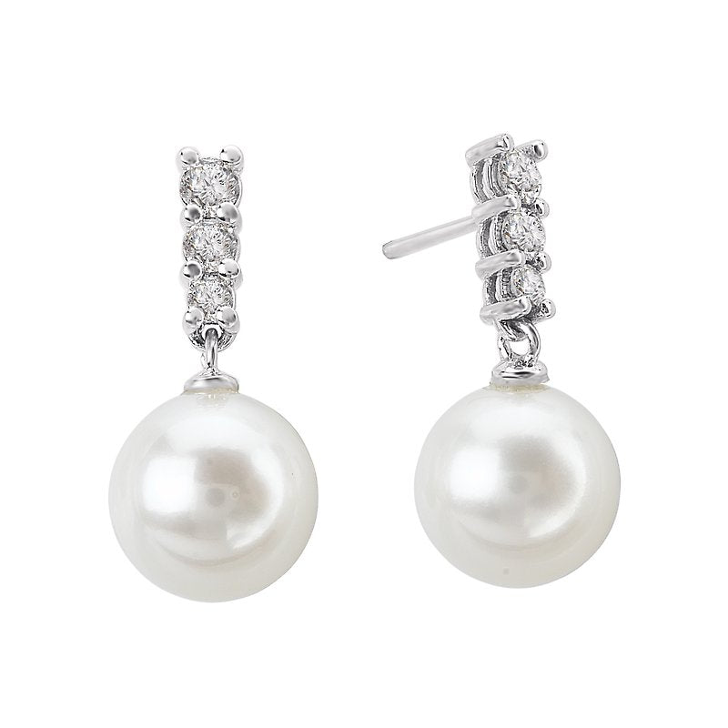 Luxora 14K White Gold Freshwater Cultured Pearl Diamond Earrings