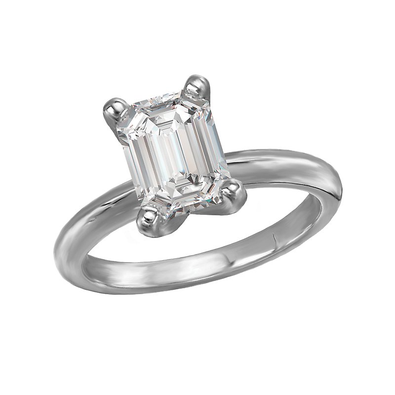 Glemera Solitaire Semi-Mount Diamond Engagement Ring - 14K White Gold Emerald Shape