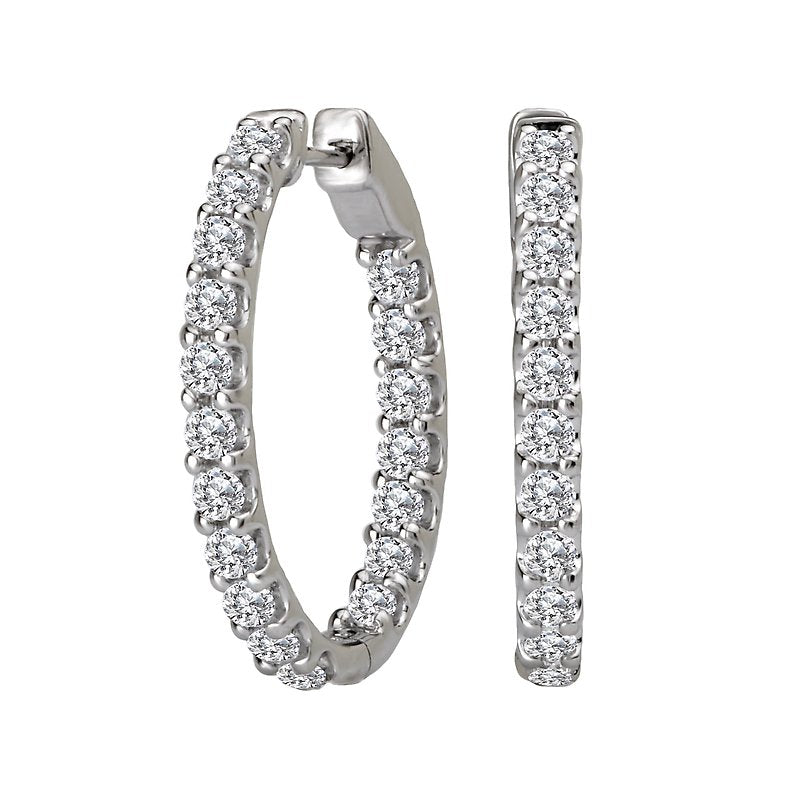 Luxora Ladies Diamond Hoop Earrings - 14K White Gold Oval Shaped Classic Hoops