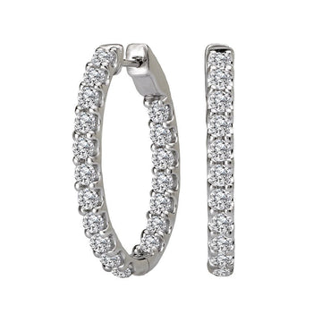 Luxora Ladies Diamond Hoop Earrings - 14K White Gold Oval Shaped Classic Hoops