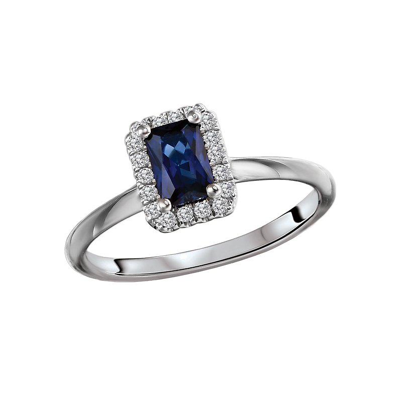 Luxora 14K White Gold Halo Sapphire and Diamond Ring
