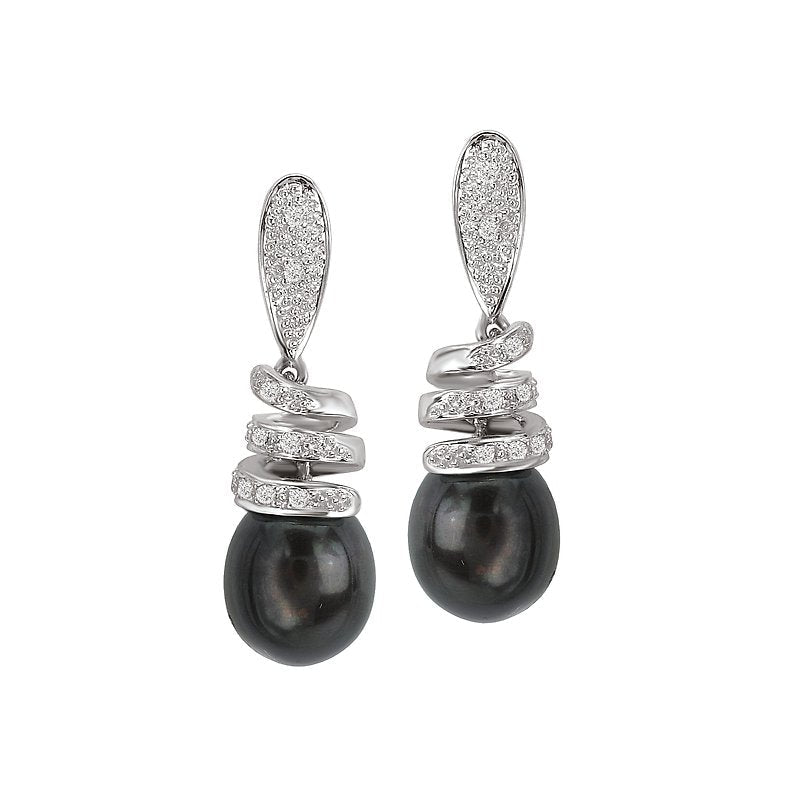 Luxora 14K White Gold Pearl and Diamond Drop Earrings