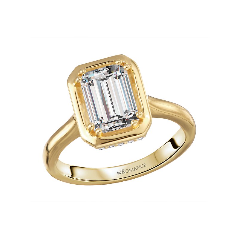 Orbelle Hidden Halo 14K Yellow Gold Semi-Mount Engagement Ring with Diamond Accents for Emerald Cut Stone