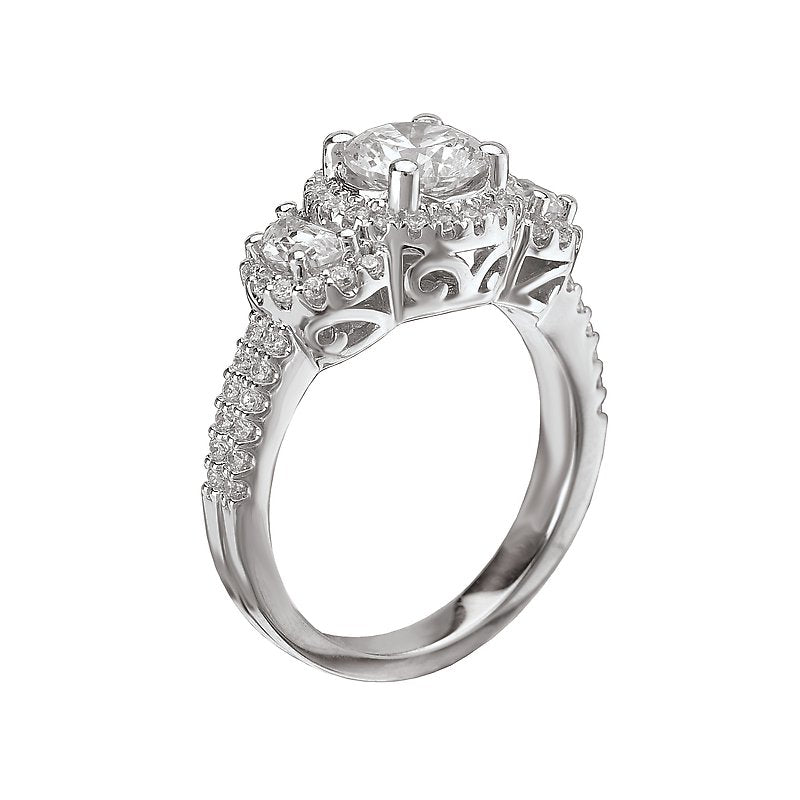 Glemera 3-Stone White Gold Diamond Ring Semi-Mount for 6.5mm Round Center Stone