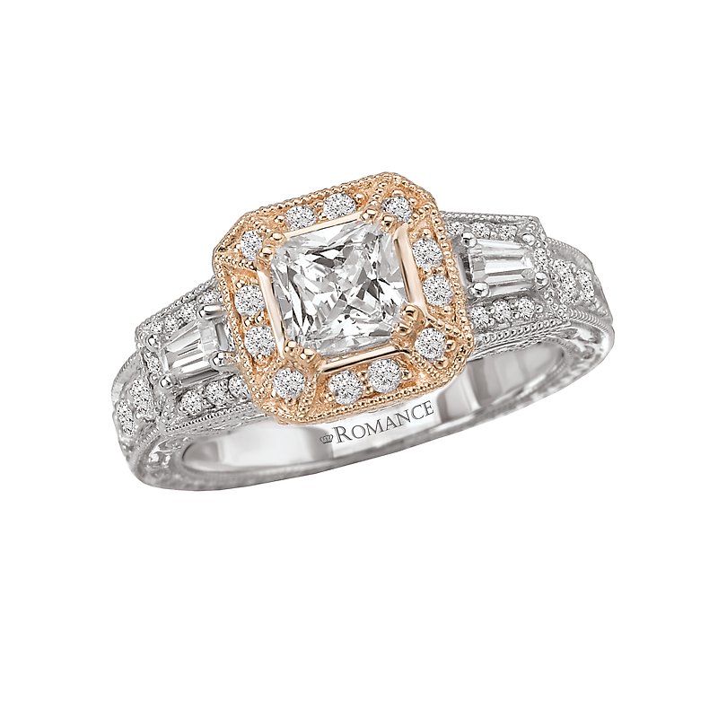 Orbelle Two Tone Halo Diamond Ring Semi-Mount 18K White and Rose Gold