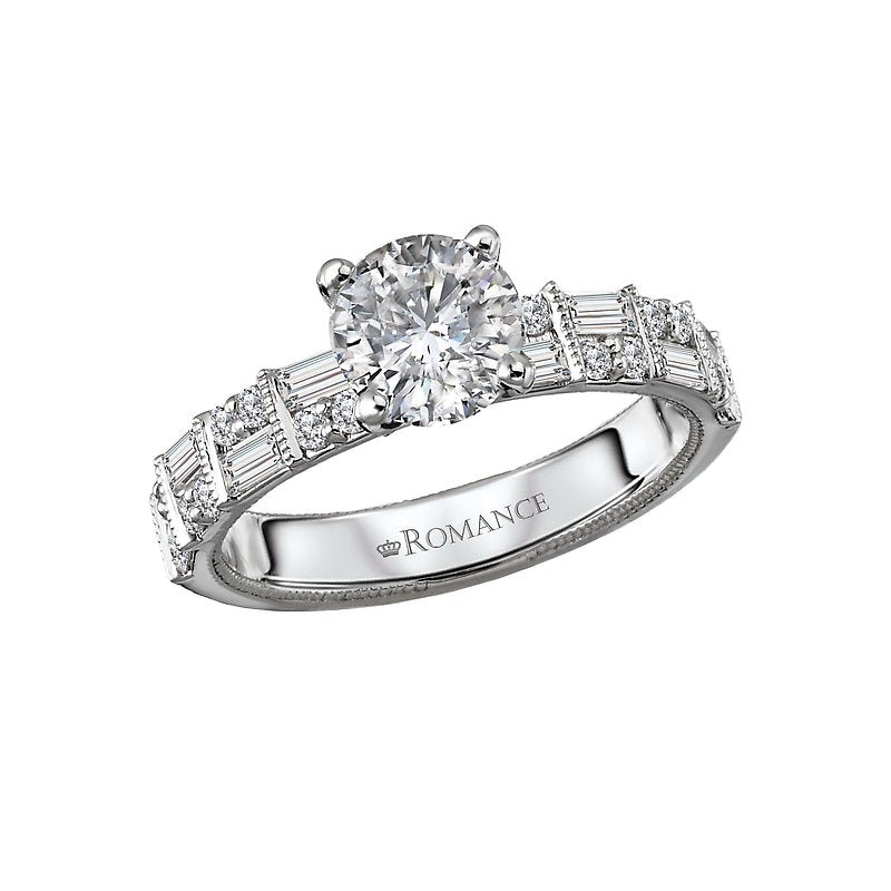 Vintage 14K White Gold Diamond Engagement Ring Semi-Mount for 6.5mm Round Stone