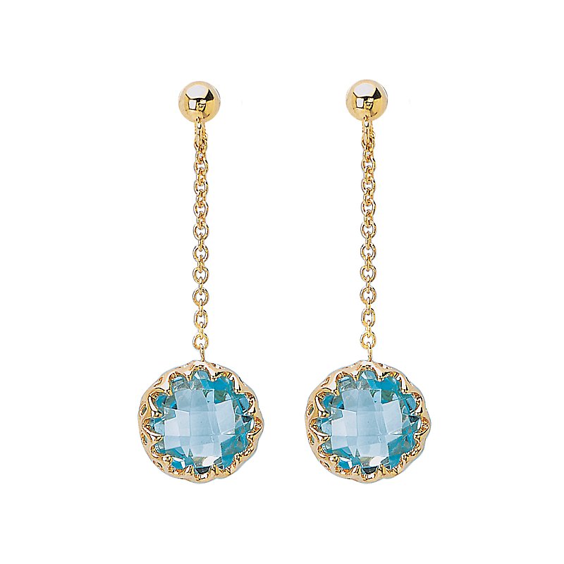 Luxora 14kt Blue Topaz Dangle Earrings - Elegant Swiss Blue Topaz Drops in 14K Yellow Gold