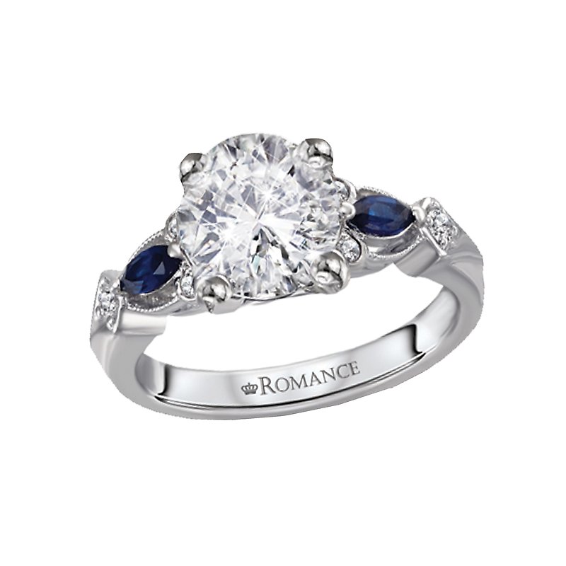 Platinum Orbelle Diamond and Sapphire Semi-Mount Engagement Ring