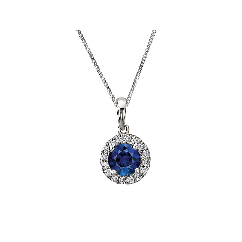 Luxora 14K White Gold Diamond Halo Sapphire Pendant