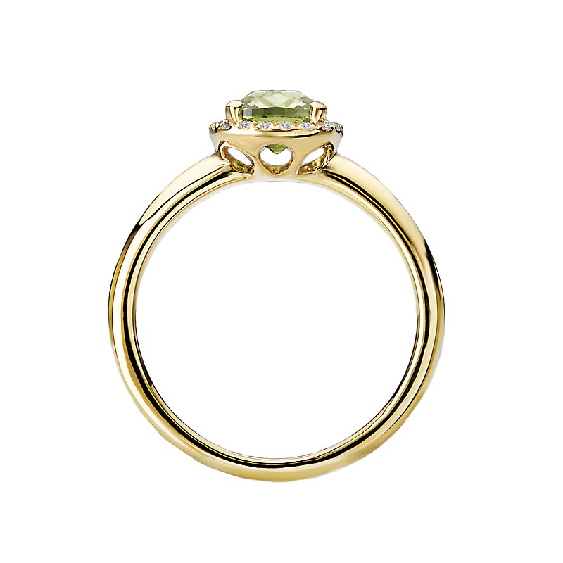 Luxora 14K Yellow Gold Cushion Peridot Gemstone Halo Ring with Diamonds