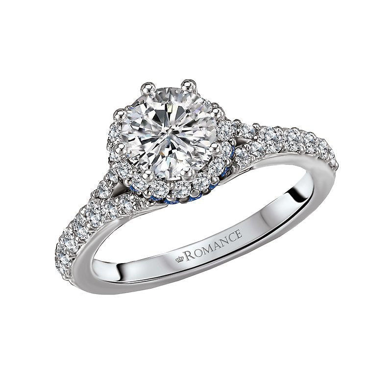 Orbelle Sapphire and Diamond Semi-Mount Ring - 14K White Gold Halo Engagement Ring