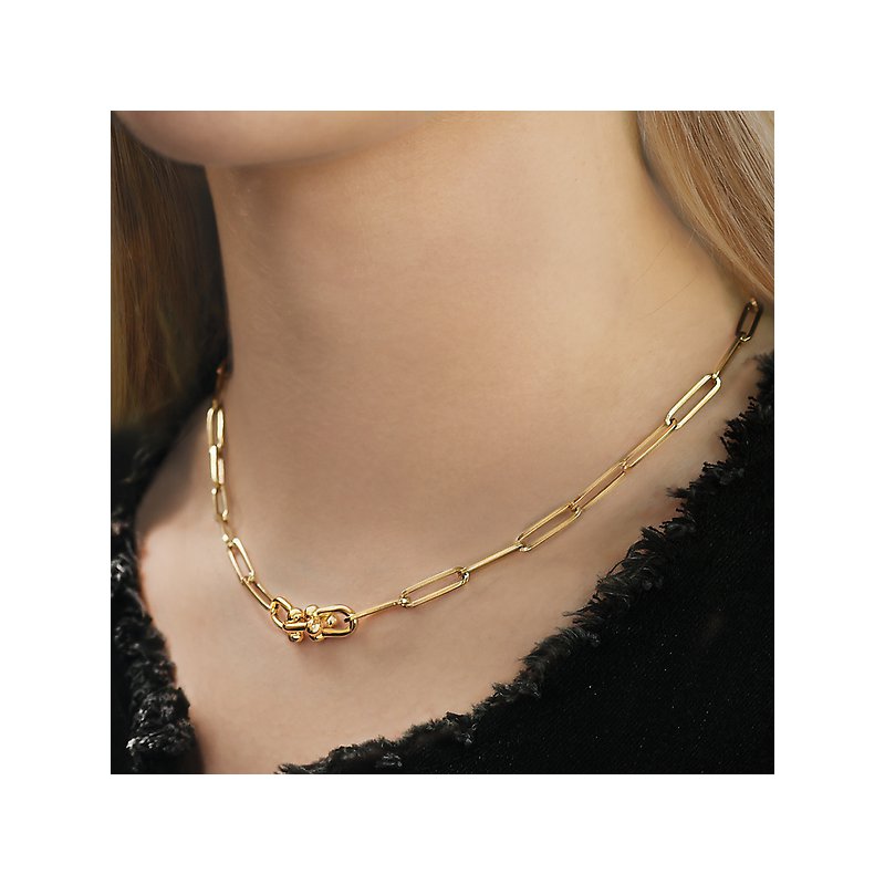 Luxora Ladies Fashion Paperclip U Link Necklace | 14K Yellow Gold Adjustable Lariat
