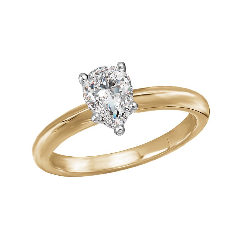 Glemera Solitaire Semi-Mount Diamond Engagement Ring - 14K Yellow Gold Pear Shape 3/4 Carat