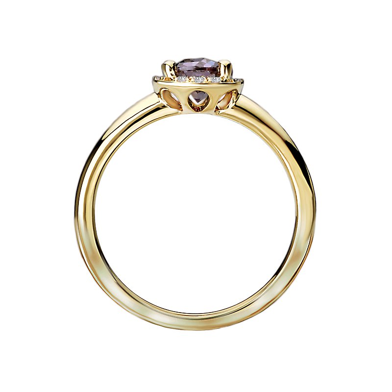 Luxora Ladies Fashion Halo Amethyst and Diamond Ring in 14K Yellow Gold