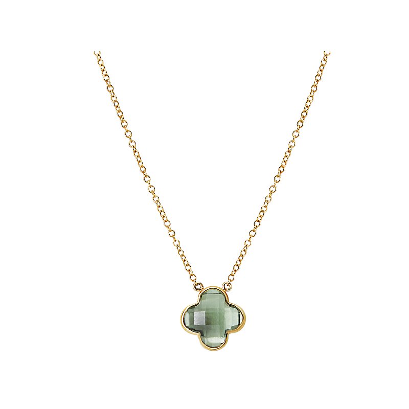 Luxora Green Amethyst 14K Yellow Gold Clover Necklace