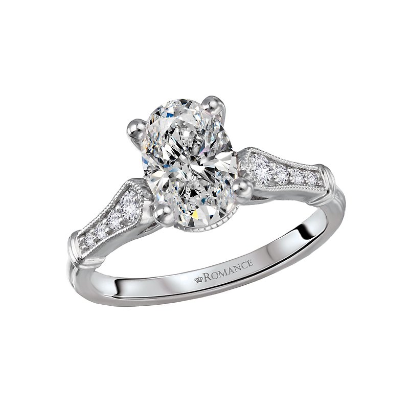 Orbelle Art Deco White Gold Diamond Engagement Ring - Bandora Oval Semi-Mount Design