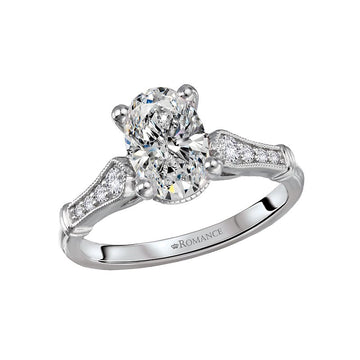 Orbelle Art Deco White Gold Diamond Engagement Ring - Bandora Oval Semi-Mount Design
